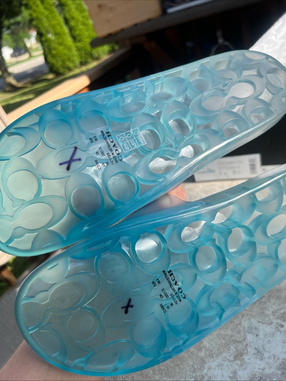 Coach Teal Translucent Jelly Slide 39.5 or US 9 - Picture 2 of 5